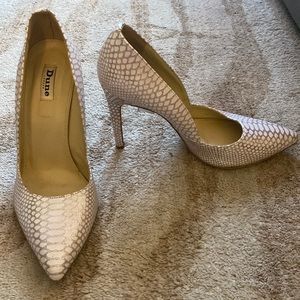 Dune London pink snake skin heels
